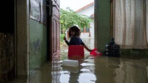 Emergency crew in Las Vegas responding to flooded neighborhood and public safety risks