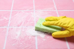 Close-up of freshly cleaned tile and grout after professional deep cleaning service in Las Vegas by Love Your Carpet