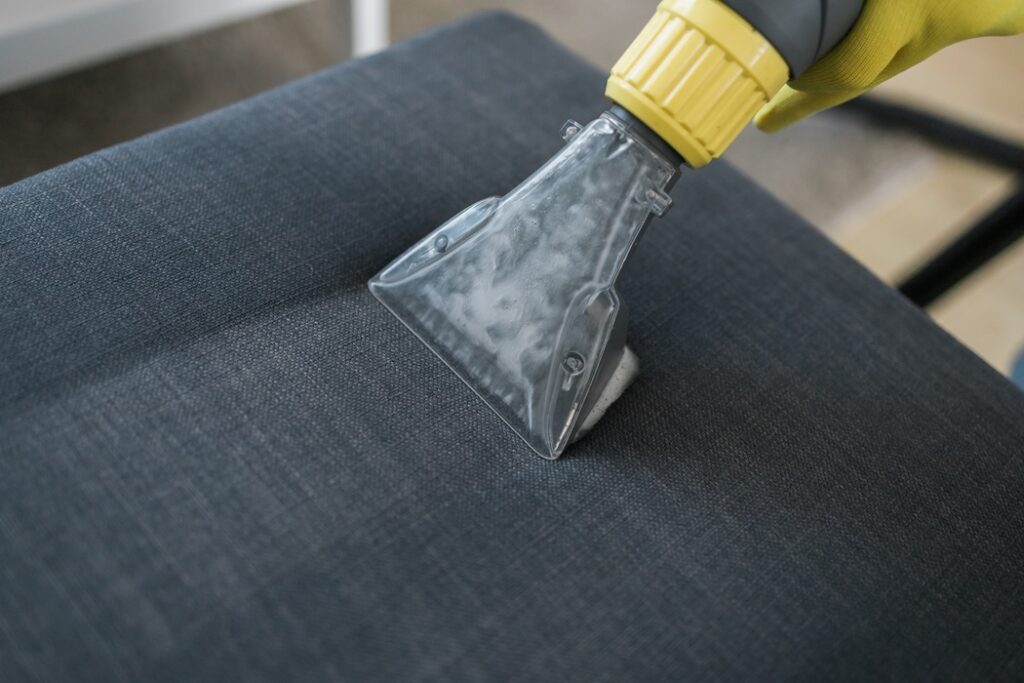 close up of upholstered furniture affected by dust mites and allergens